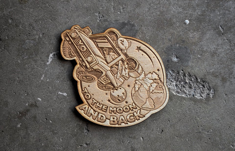 Pizza Planet To The Moon & Back Laser Cut Wood Velcro Patch