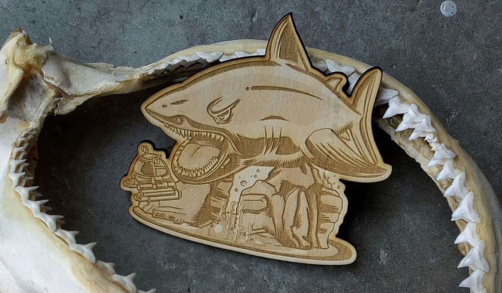 Great White Shark Week Laser Wood Cut Patch