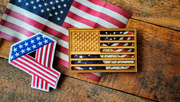 American Flag Wood Laser Cut Fabric Patch